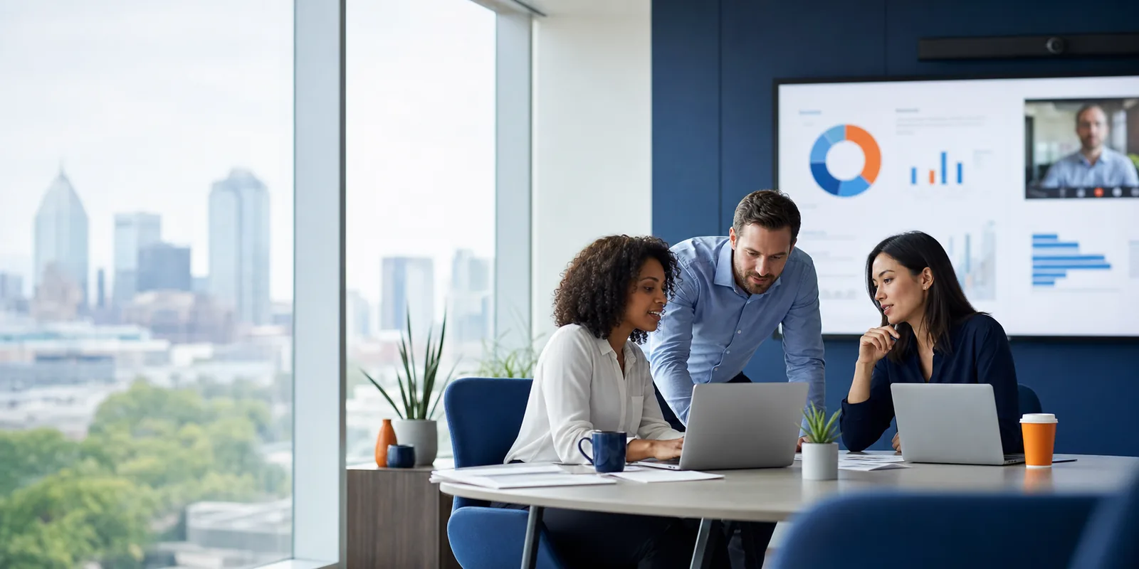 Business team collaborating with secure cloud productivity tools