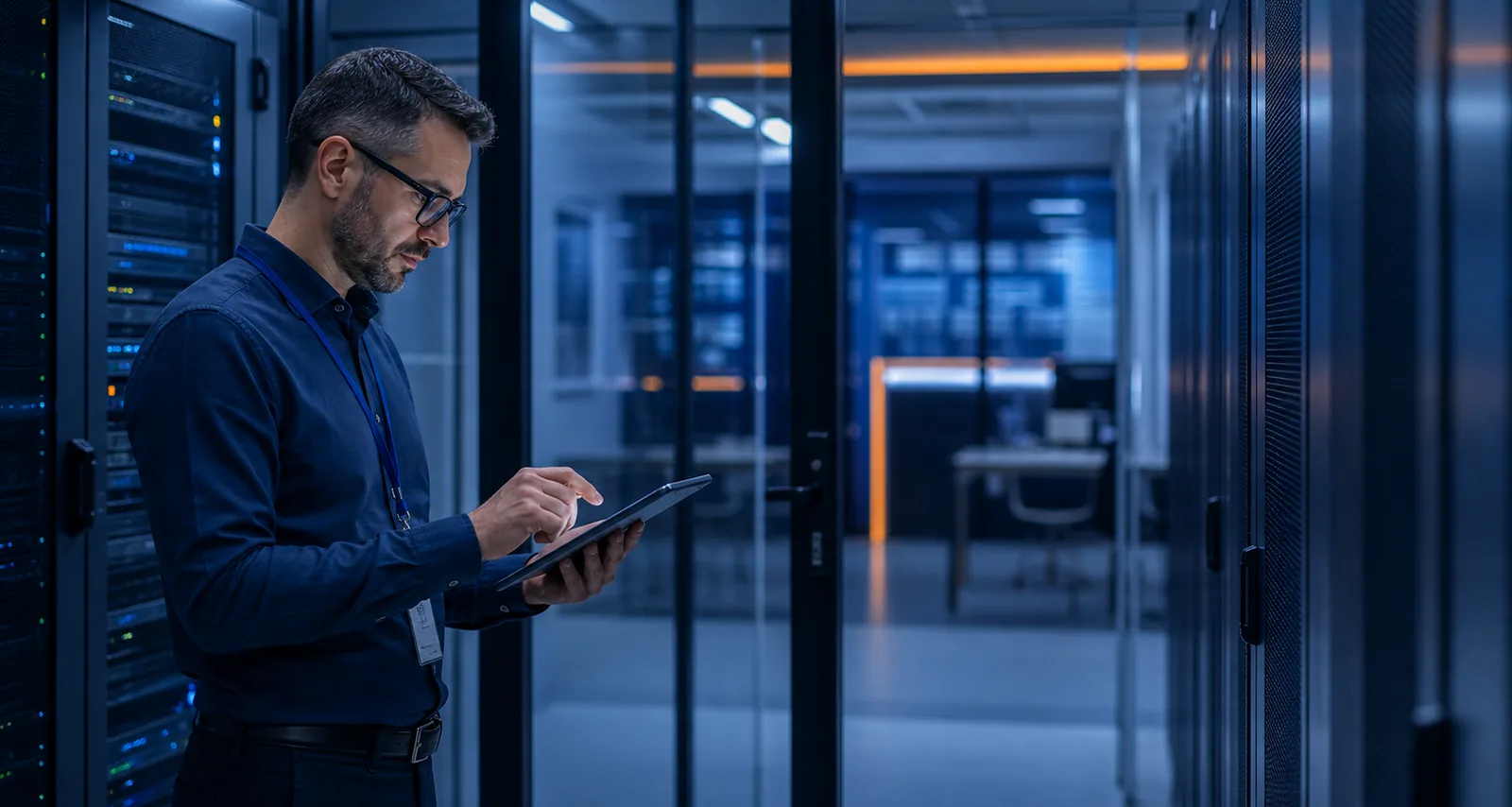 IT security professional reviewing systems in a secure data environment
